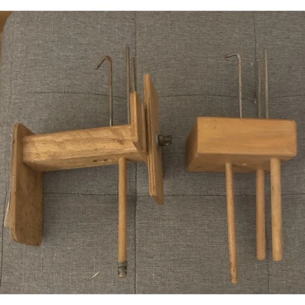 Vintage Wooden Tension Box & Matching Warping Peg Block Accessory